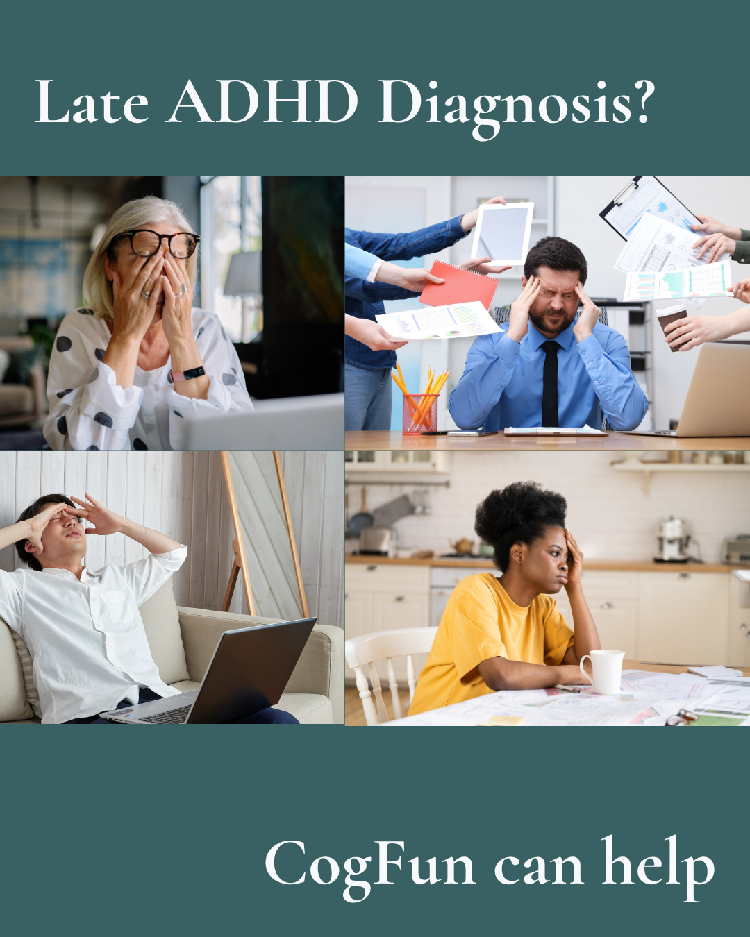Adult reflecting at a desk, representing late ADHD diagnosis in midlife